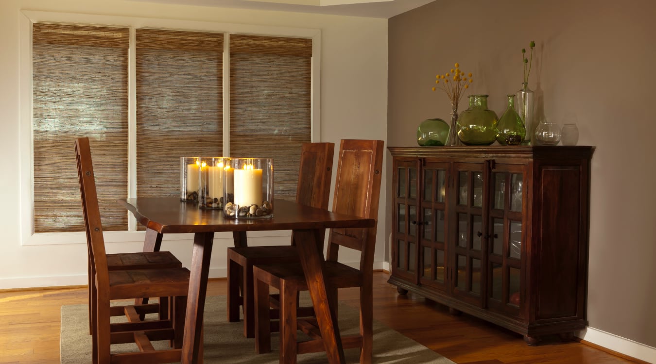 Woven shutters in a San Diego dining room.